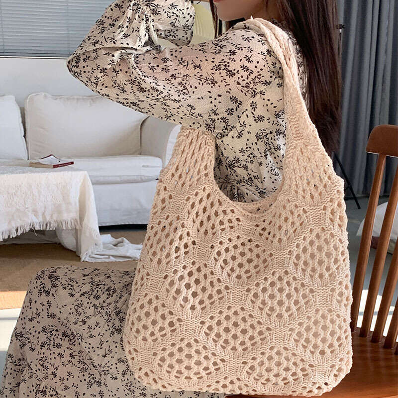 New Retro Women's Hollowed Out Yarn Knitted Tote Shoulder Bag, Shopping Bag B1