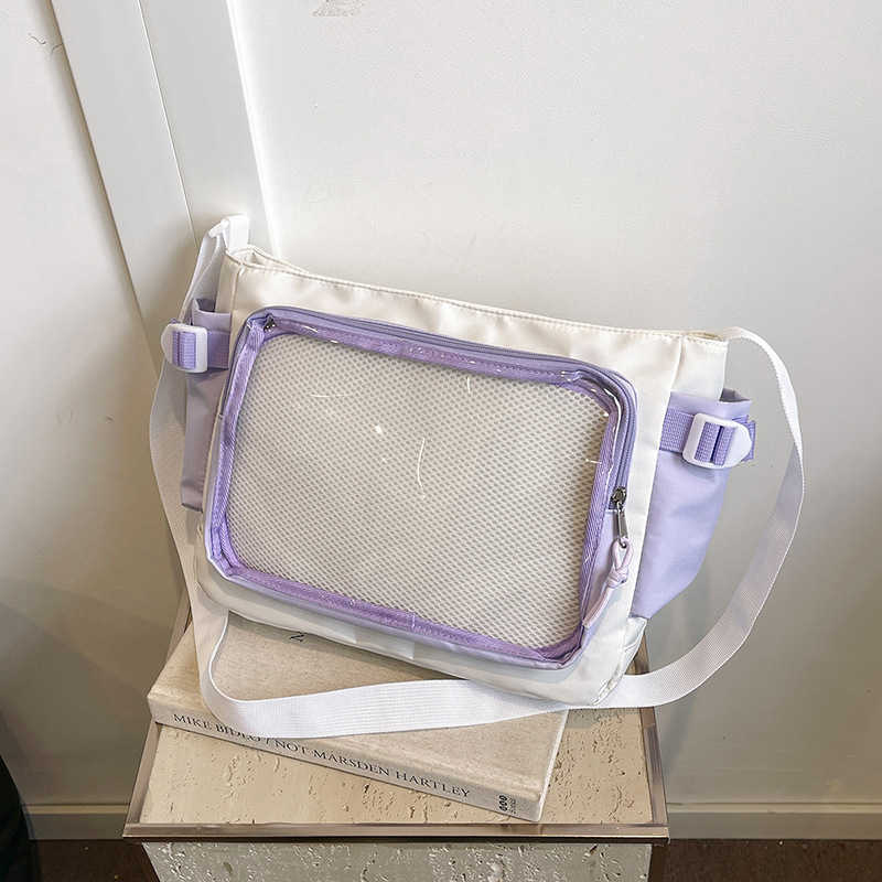 Teenage student in class heart transparent layer crossbody bag trendy commuting tote handbag shoulder bag carrying pain bag 241202