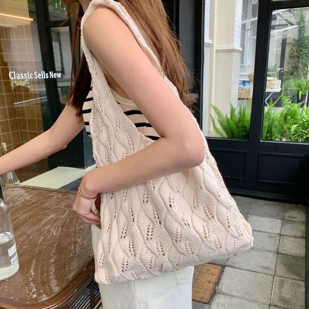 Knitted Woven Large Capacity Tote Crossbody Underarm Bag, Bags, Retro Hollowed Out Women's Shoulder Bag B1