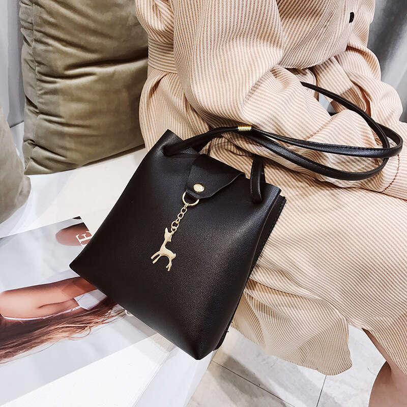Deer Pendant Single Shoulder Diagonal Span PU Bucket Summer New Change Women's Bag B1