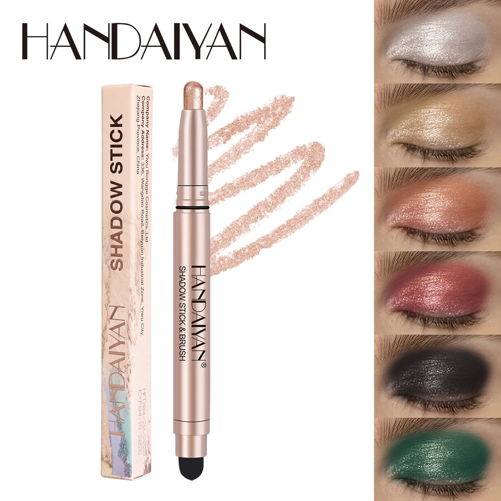 Metallic Doublehead Eyeshadow Stick Diamond Shimmer Highlighter Pencil Ultra Pigmented Long Lasting Cream Eye Shadow Sponge Pen 241118