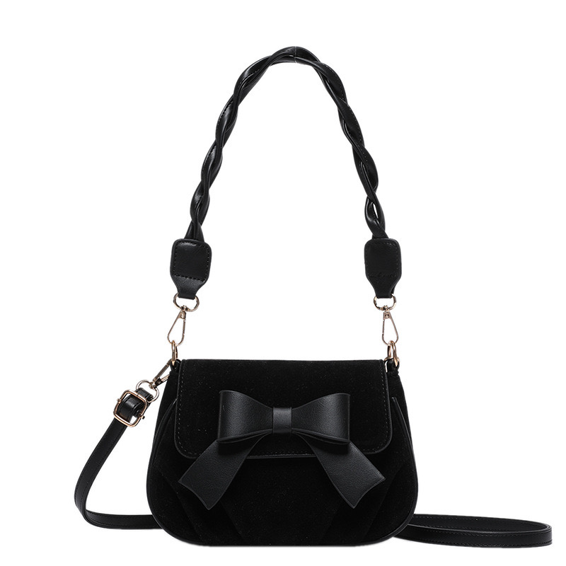 2025 new Trendy bow pleated small square new fashionable western-style frosted single shoulder casual crossbody women's bag zhanyishengli