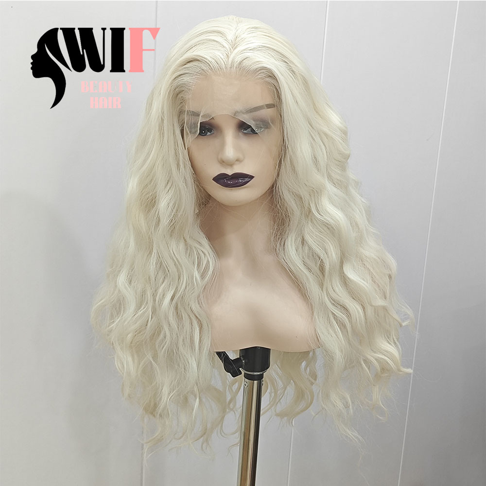 WIF Body Blonde Synthetic Wig Long Loose Wavy Heat Fiber Lace Front Wigs Women Use Daily Makeup Hair