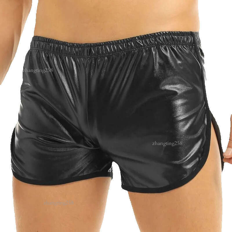 Mens Lingerie Wet Look Faux Leather Sport Hot Boxer Shorts Exotic Pants with a Back Pocket Gay Men Nightclub Pole Dance Shorts1