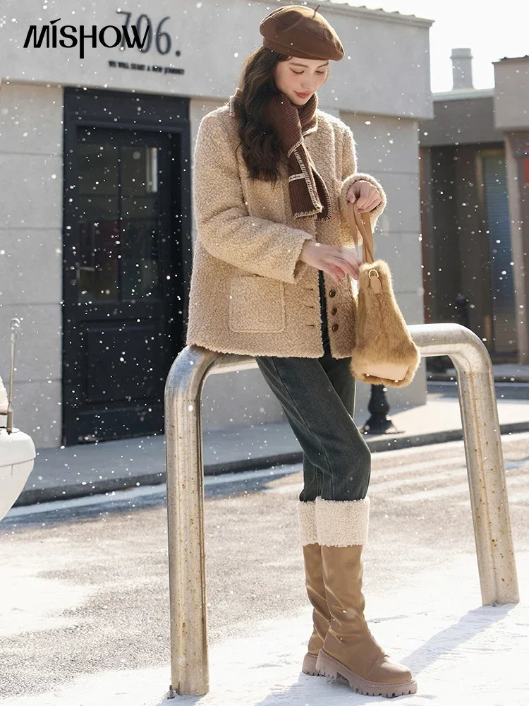 MISHOW Womens Winter French Wool Blend Coat 2023 Korean Loose Cropped Woolen Coats Office Ladies Short Outerwears MXC52W0176 241121