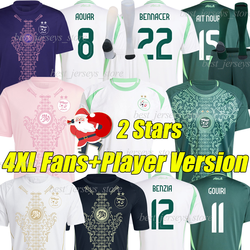 4XL 2024 Algeria 2 Stars Soccer Jerseys 24/25 AIT NOURI AOUAR BENNACER football shirts BENRAHMA BENSEBAINI BENZIA GOUIRI MAHREZ Algerie men kids kit set socks