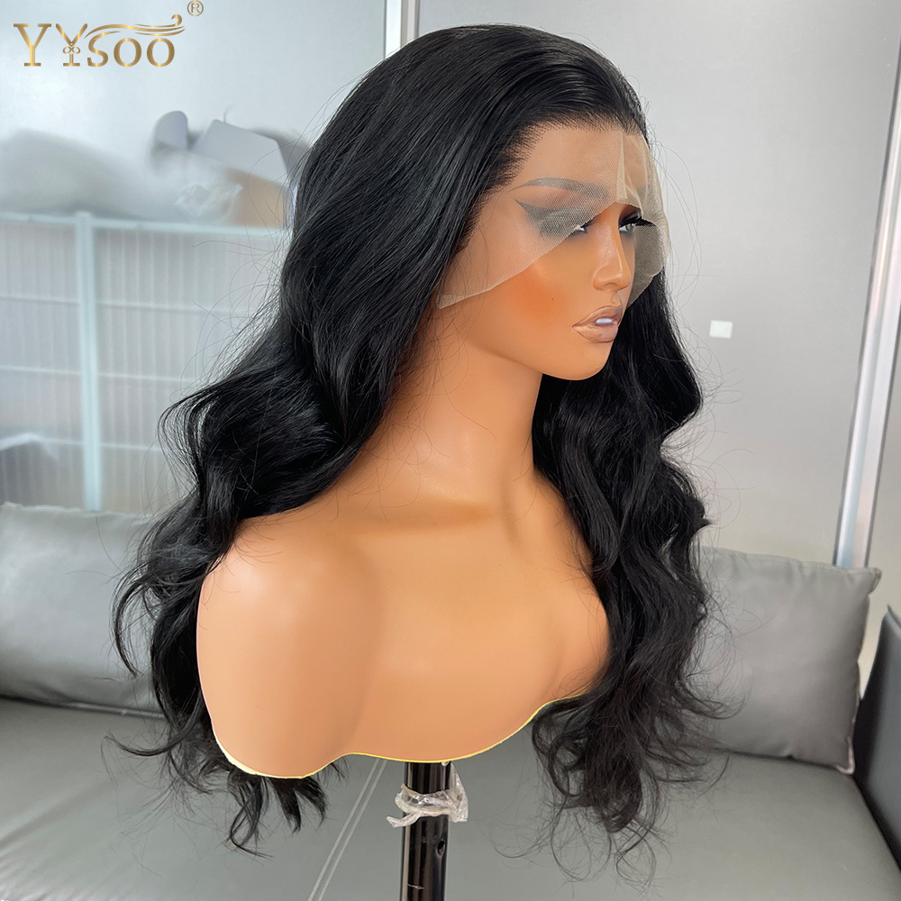 Women's 13X6 Long Black Wavy Futura Synthetic Lace Front 6 Inch Deep Part Glueless Half Hand Tied High Temperature Wig