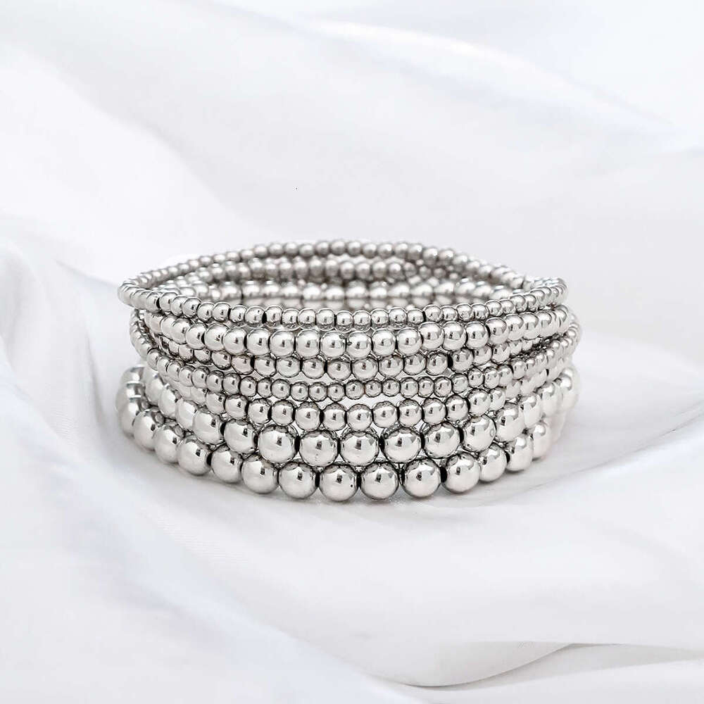 New Versatile Handmade Beaded Bracelet Set for Couples Beach Style Geometric CCB Elastic Handicrafts