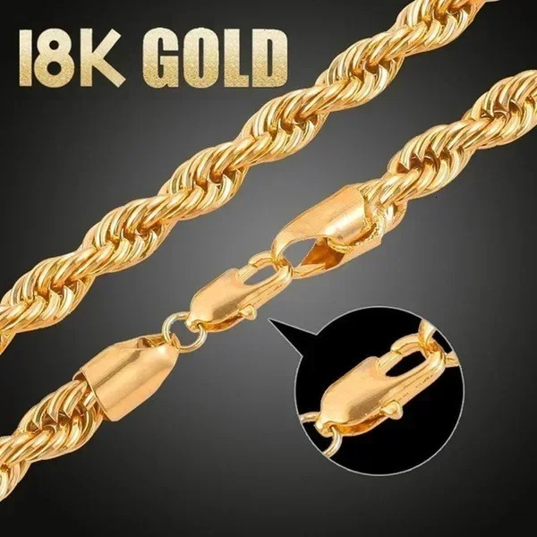 3mm Plated Gold alloy Necklace Fried Dough Twist Chain necklace Hip-hop Twisted Rope Cuban Lovers Party High-end Jewelry Gifts