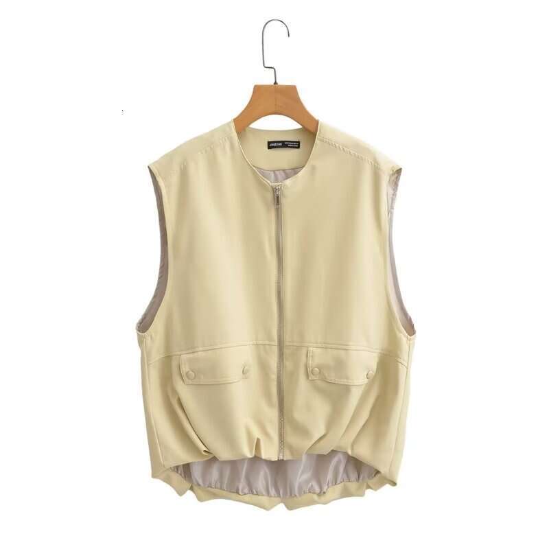 Spring Product European and American Women's Street Wrinkle Hemp Vest W014 2363 2024 New Casual Versatile Fashion Clothing