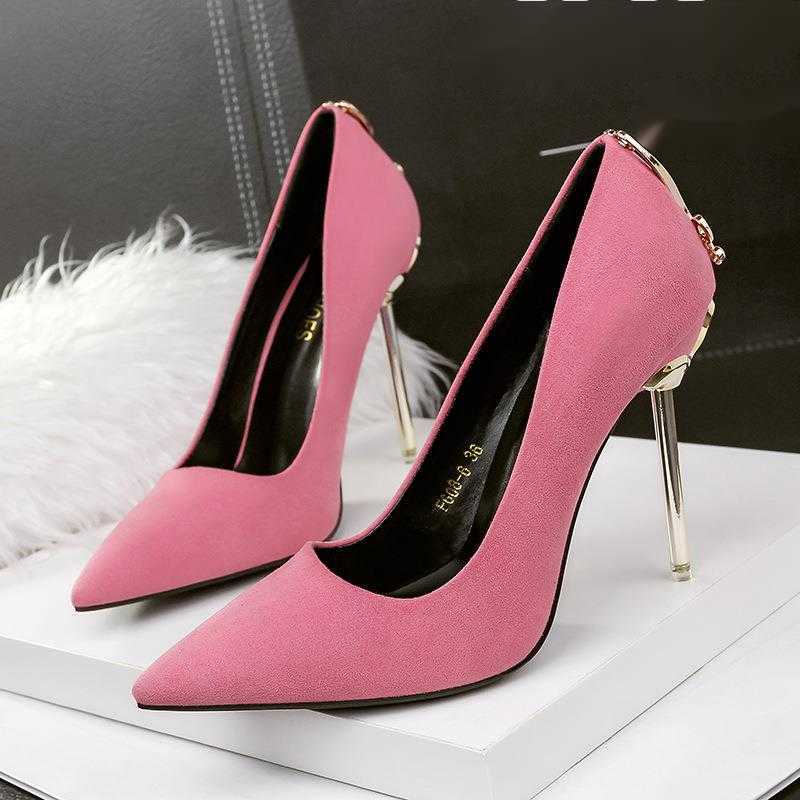 Fashion Classic Fine Heel Metal Buckle Butterfly High Heels Womens Shoes Suede New Ultra High Heels Single Shoes Women