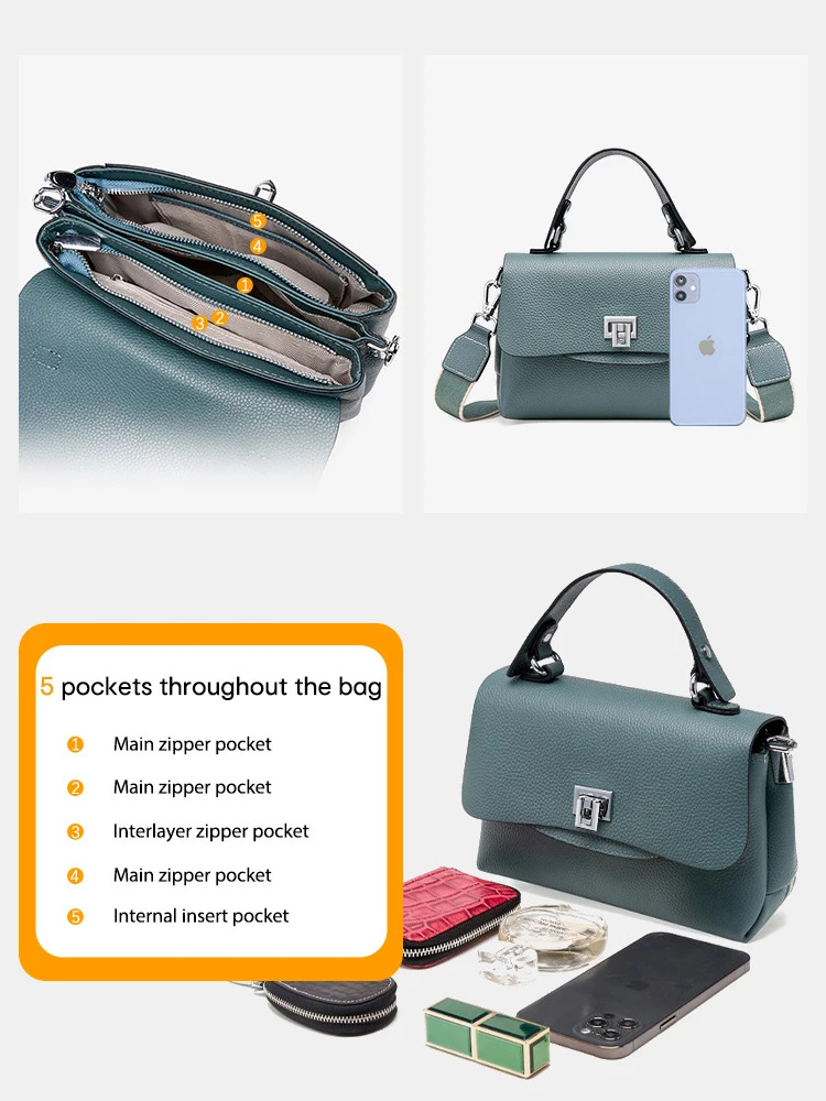 Genuine Leather Top-handle College Woman Fashion Brand Aesthetic Bags Shoulder Female Small Cross Body Bag