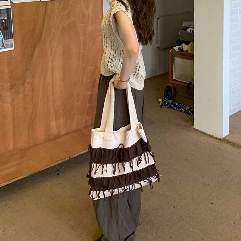 New Retro Knitted Woven Tassel Fashion, Women's High-End Sense, Shoulder Bag, Handbag, Shopping Bags B1