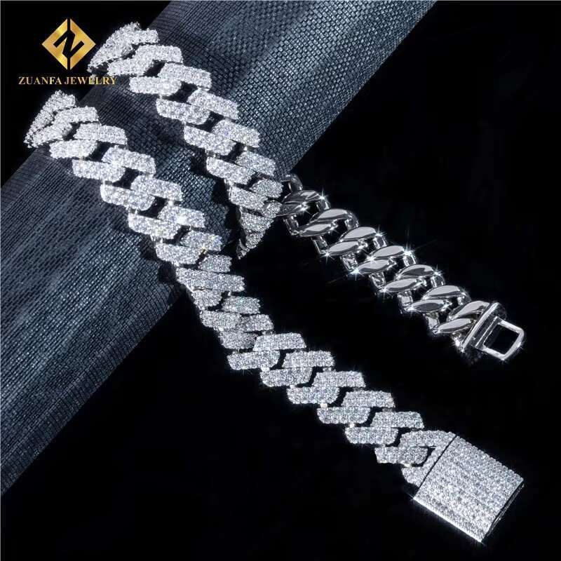 Iced Out Jewelry White Yellow Rose Gold Color 15Mm Two Row Vvs Moissanite Cuban K Chain Chocker