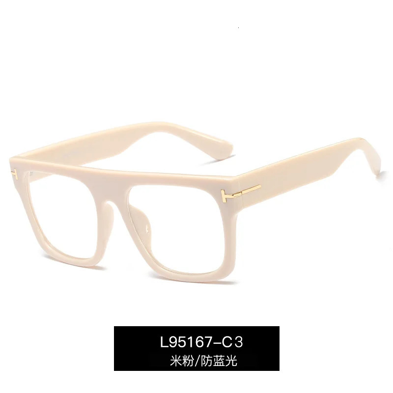 Blue light blocking womens reading glasses with oversized square frame featuring TR90 material T-shaped letter decoration optical lens 241202