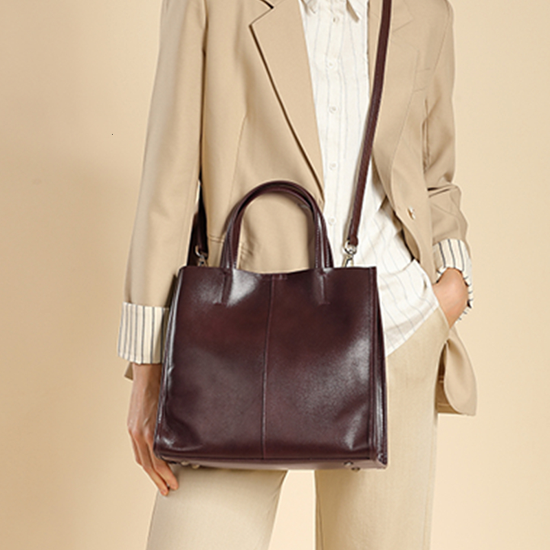 Toptrends Genuine Leather Vertical Tote Handbags For Women 2024 Winter Designer Large Capacity Ladies Shoulder Crossbody Bags