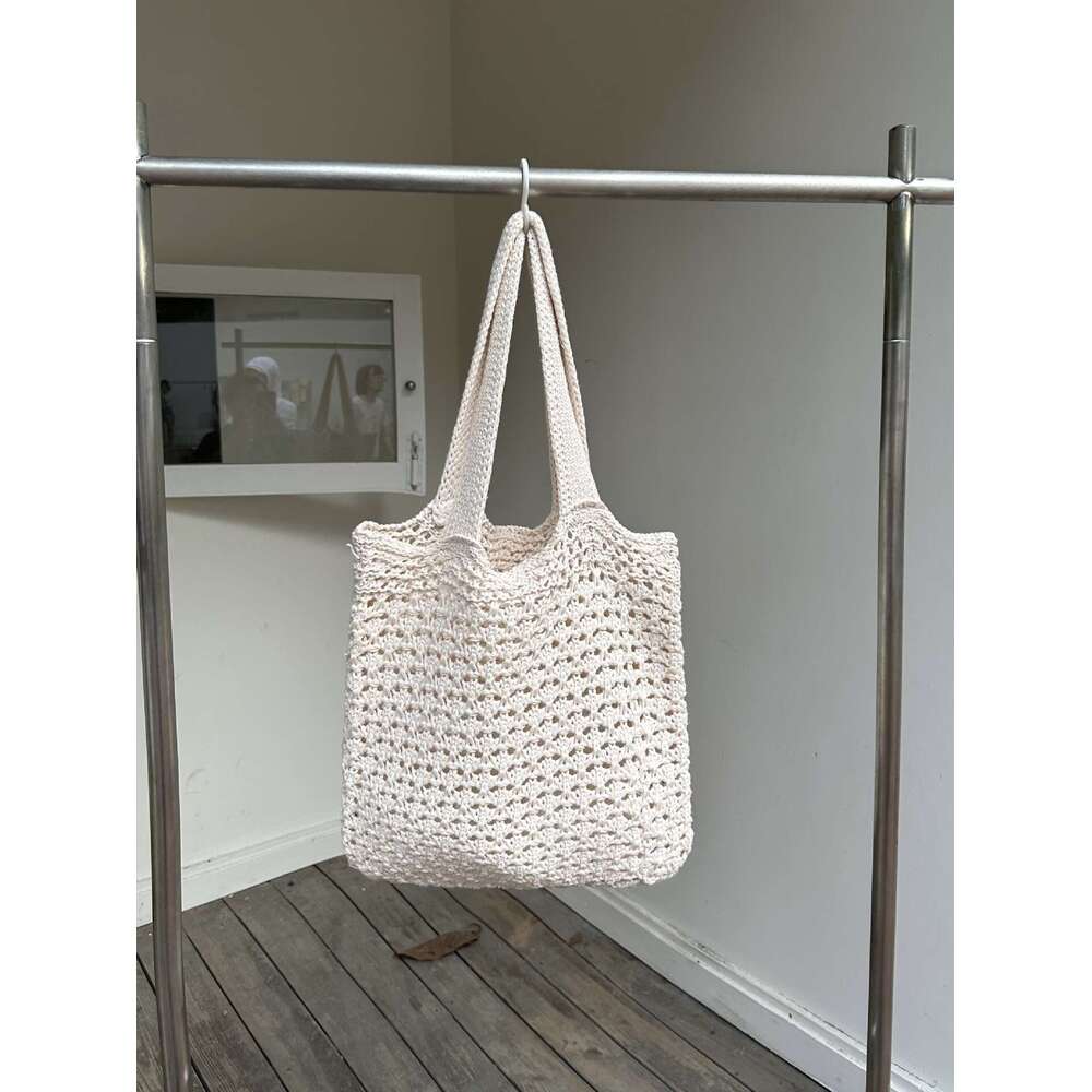 Vintage Hollowed Out Knitted Hand Woven Women's Woolen Tote Bag, Handbag, Shopping Bag B1