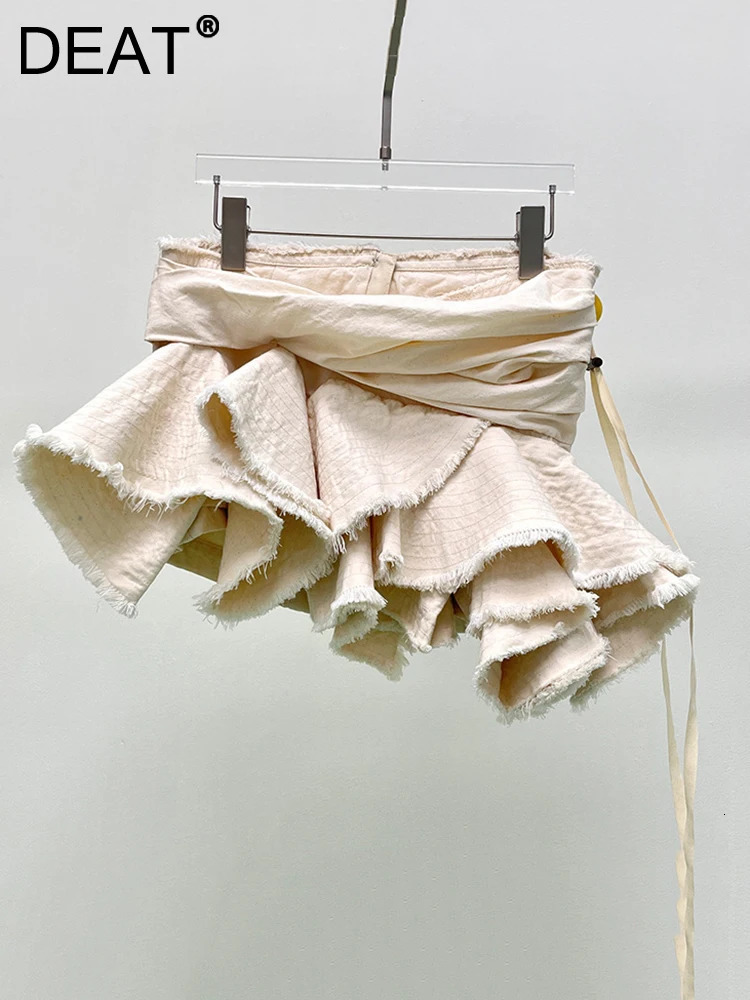 DEAT Fashion Womens Skiing High Waist Irregular Primitive Edge Slim Sexy Asymmetric Folded Mini Laminated Skiing Summer 2024 17A8725 241202