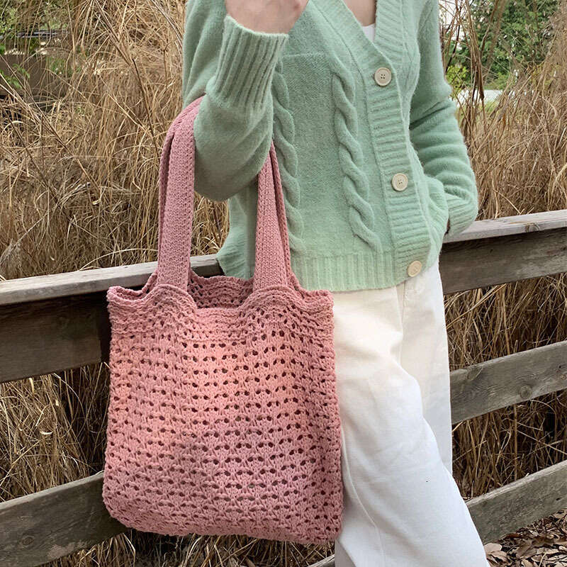 Vintage Hollowed Out Knitted Hand Woven Women's Woolen Tote Bag, Handbag, Shopping Bag B1