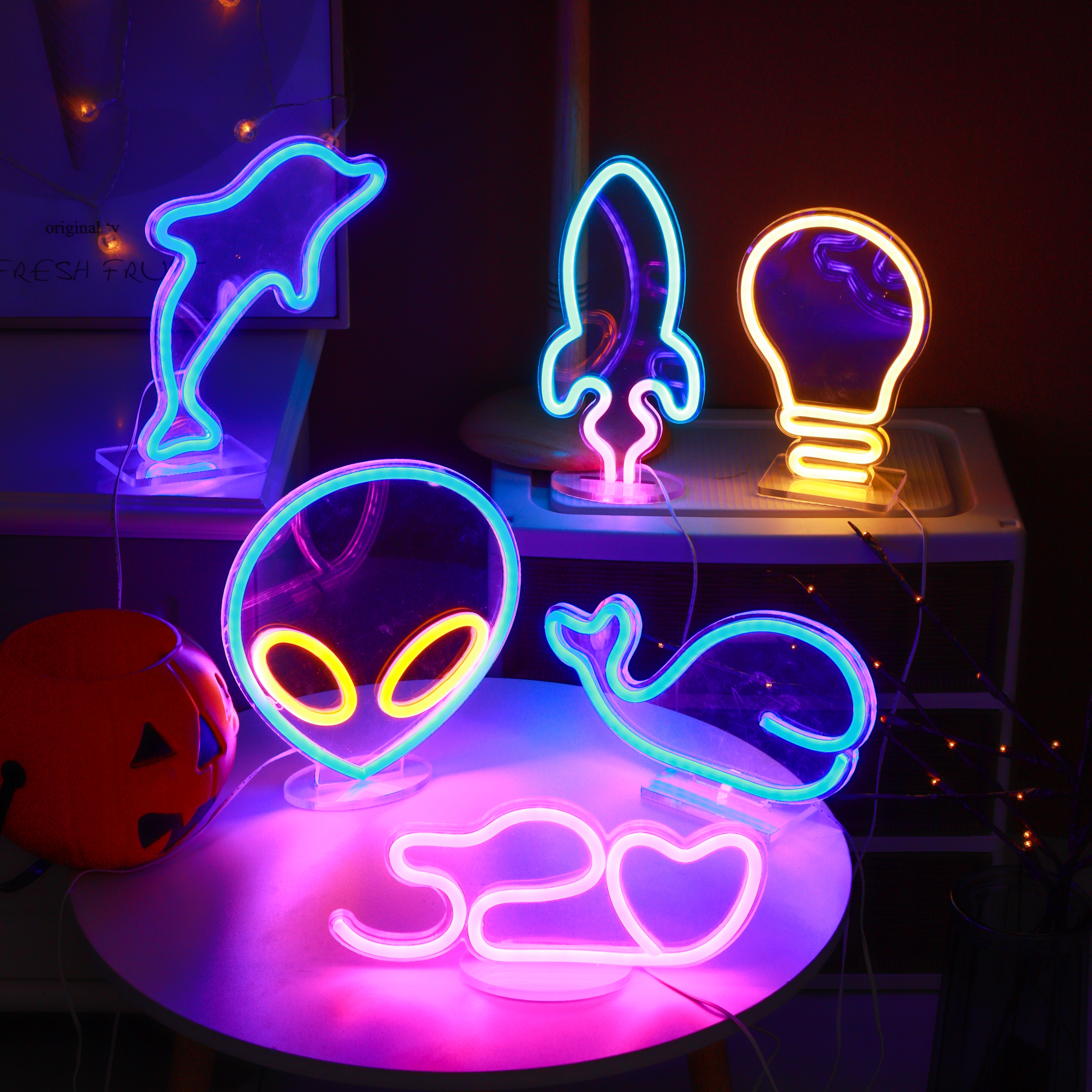LED neon lights birthday celebration atmosphere decoration small night lights glowing letters internet red wall shaped lights