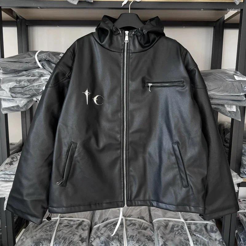 Men's Jackets Thug Club Leather Jacket Korean Streetwear Fall Winter Quilted Cotton Zip-up High Quality Metal Coat
