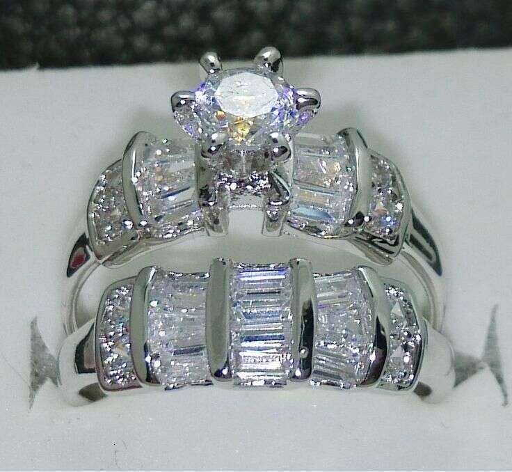 Unique 10K Gold Filled White Topaz Gemstone Wedding Ring Set | Size 6-10 dh910320090