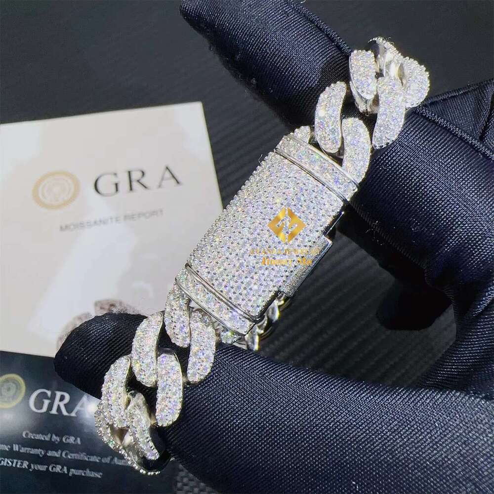 Wholesale Price 13Mm Two Rows Sterg Sier White Gold Plated Moisssanite Stone Iced Out Hip Hop Cuban K Bracelet