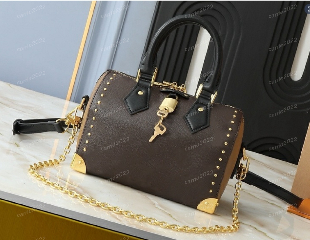Trunk 10A top quality Luxury Women's Brand Clutch Bags Designer Round Crossbody Shoulder Purses Handbag Women Clutch Travel Tote BagSpeedybag Boston bag Brown