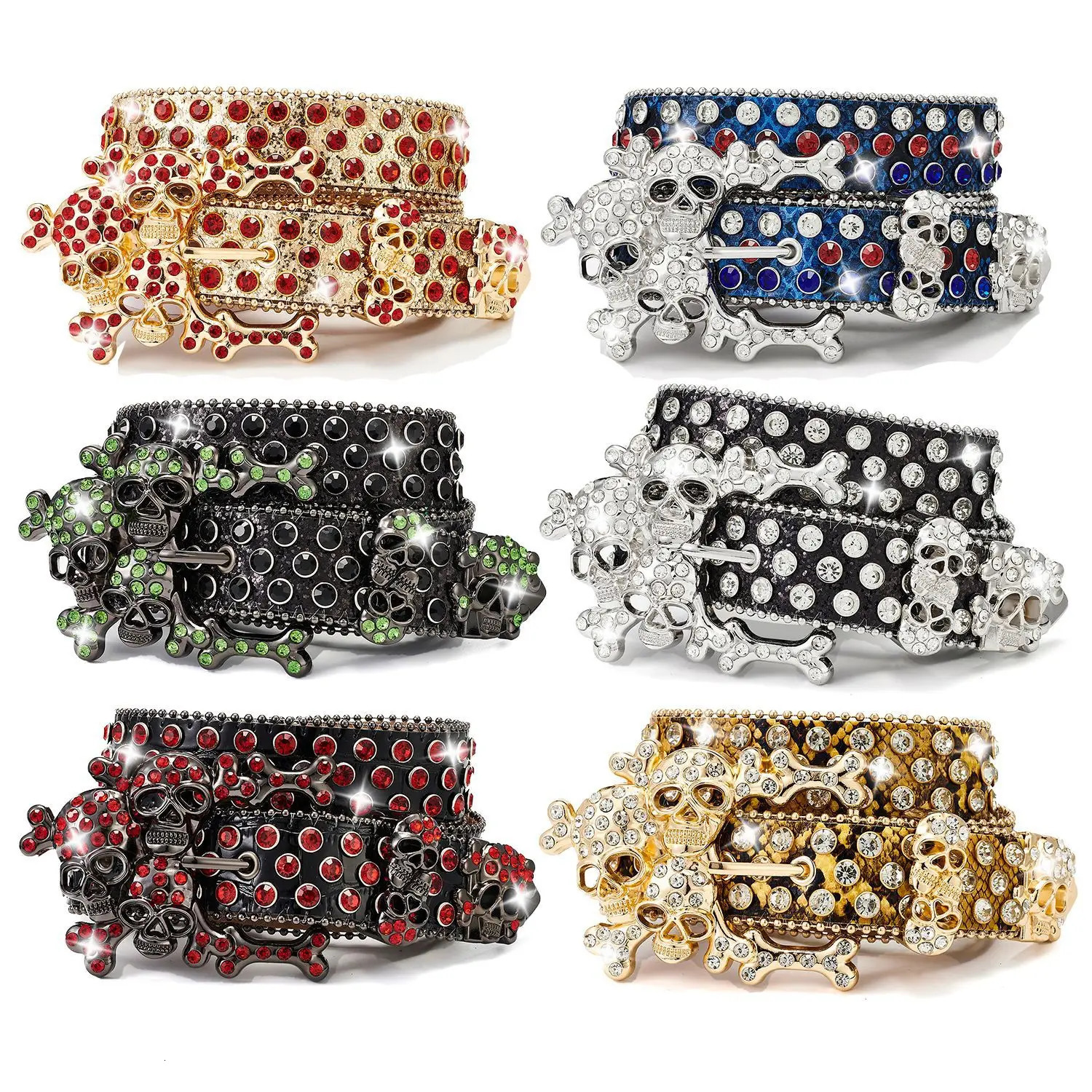Home>Products>Leather Belt>Crystal Shining Punk Belt>Skeleton Pile>Water Diamond>Cowboy Fashion Belt 241202