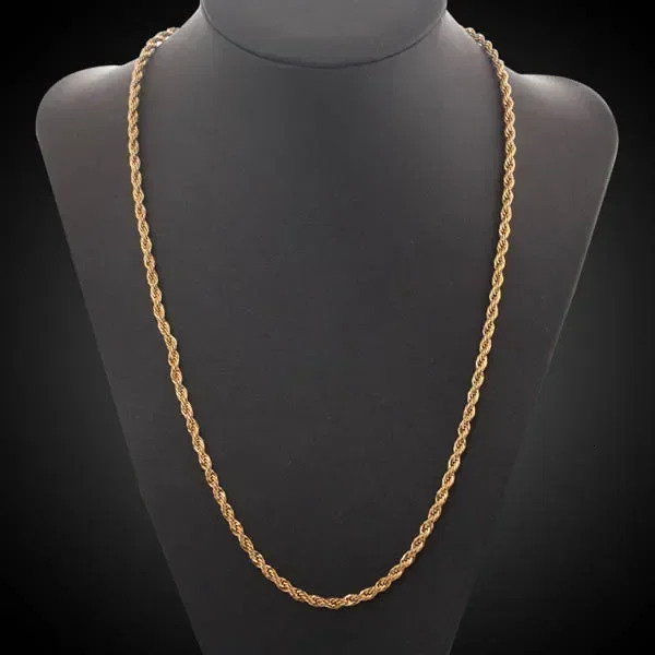 3mm Plated Gold alloy Necklace Fried Dough Twist Chain necklace Hip-hop Twisted Rope Cuban Lovers Party High-end Jewelry Gifts