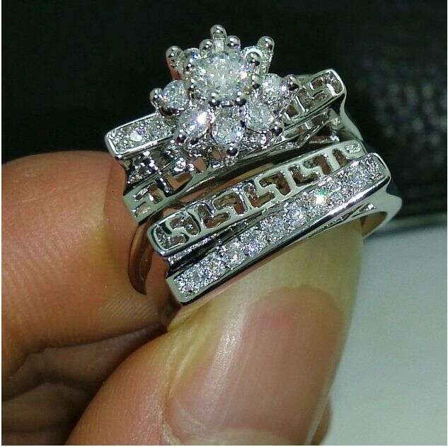 Elegant Topaz Womens Wedding Ring Set in 10kt White Gold Filled Sizes 5-10 dh5727163