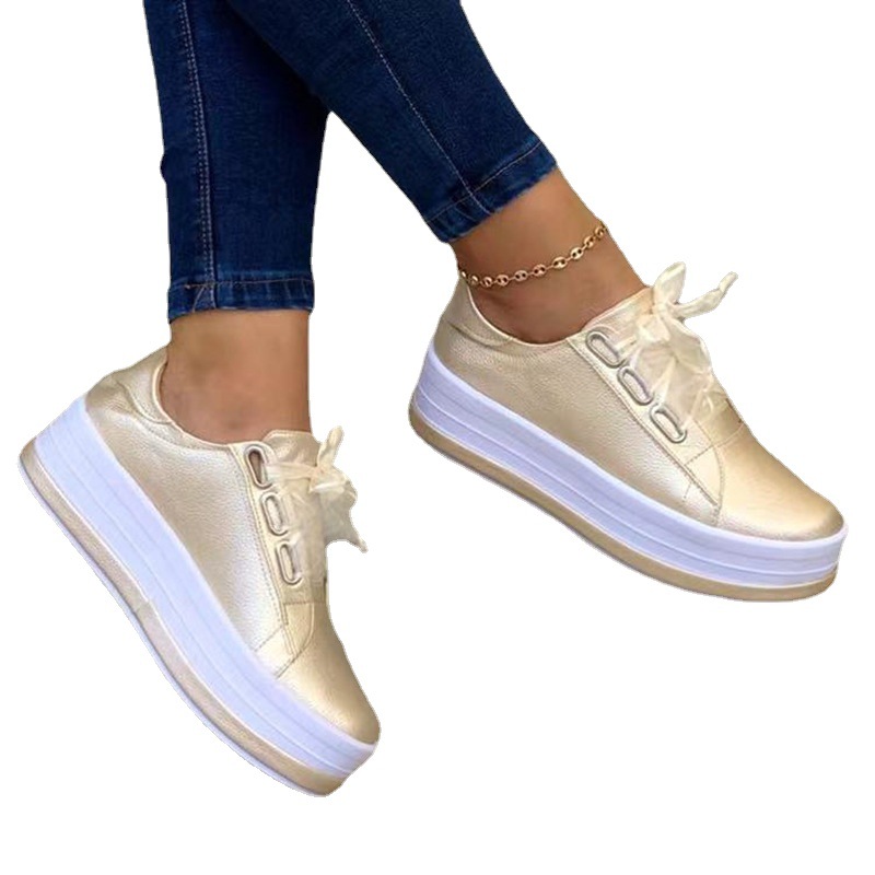 Woman Casual Sneakers for Women Round Toe Platform Lace UpTennis Female Vulcanized Shoes Solid Color Ladies Loafers EU35-43