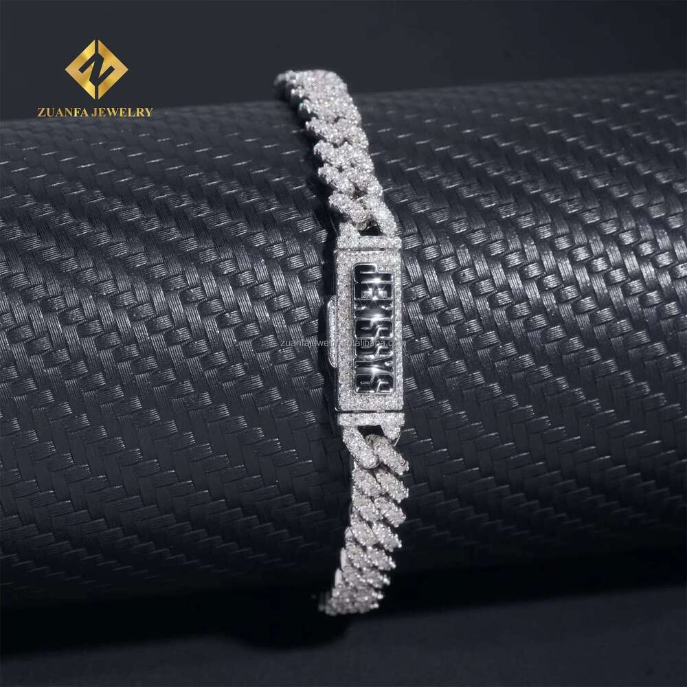 Customization GRA 6Mm Hip Hop Jewelry Sterg Sier Iced Out VVS Moissanite Name Black Enamel Lock Cuban K Bracelet