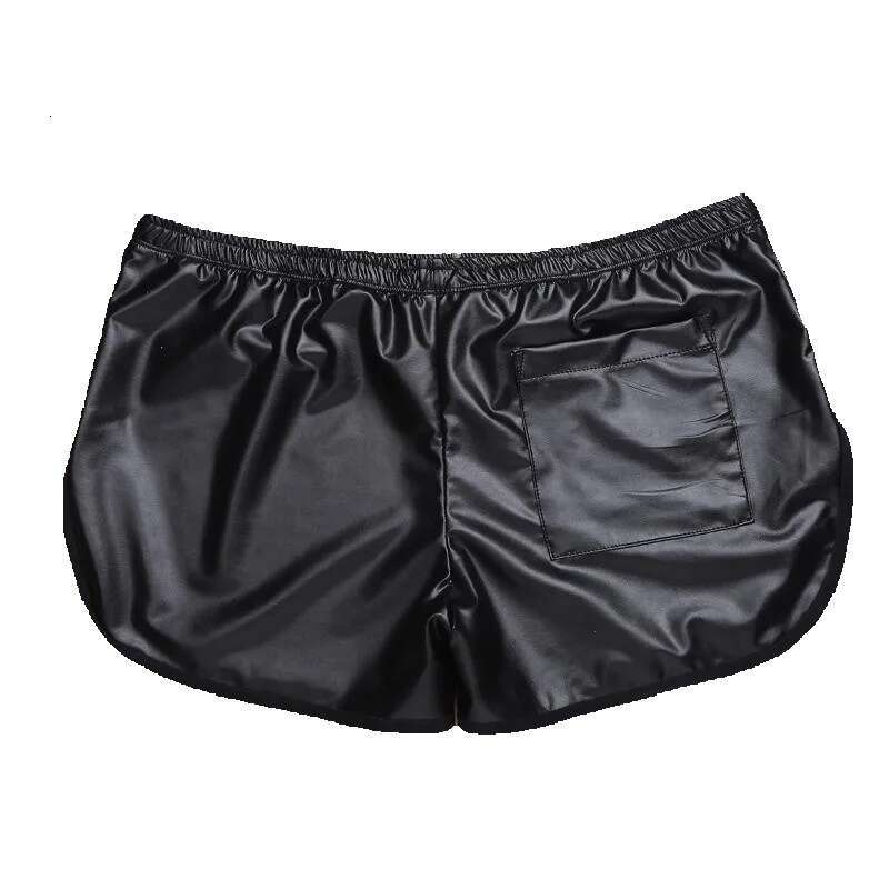 Mens Lingerie Wet Look Faux Leather Sport Hot Boxer Shorts Exotic Pants with a Back Pocket Gay Men Nightclub Pole Dance Shorts1