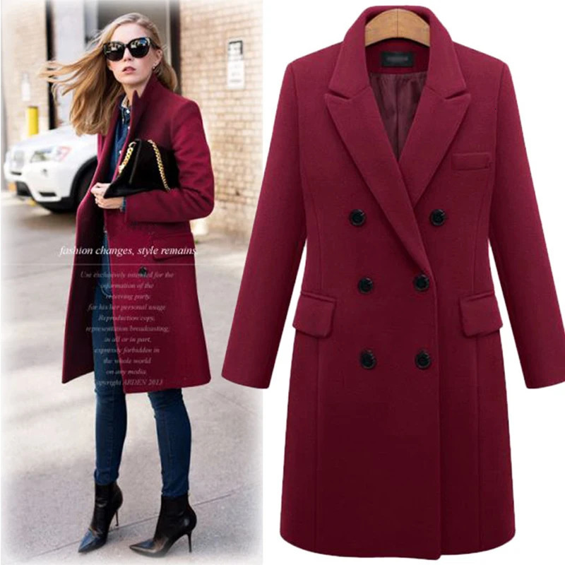 Autumn Winter Womens Woolen Jacket Long Windbreaker Double Breasted Slim Fit Coat 241121