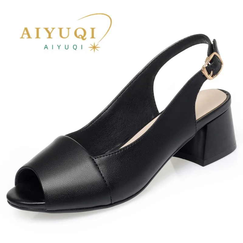 AIYUQI Sandals Female Genuine Leather Summer New Fashion Women's Sandals Fish Mouth Large Size Women's Sandals