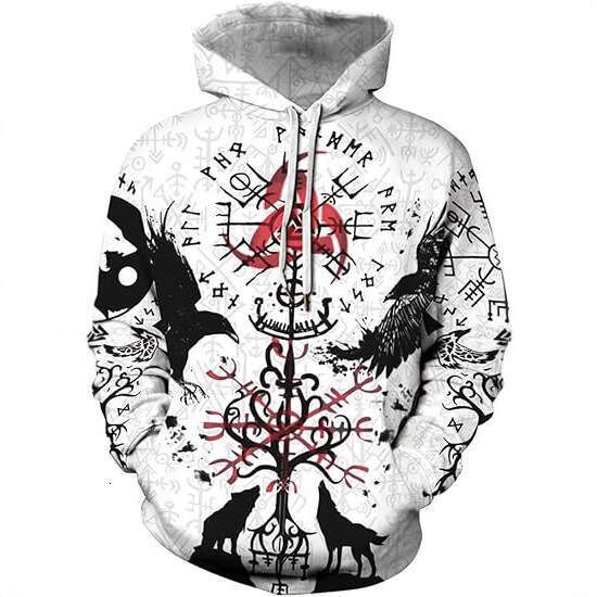 Autumn Winter Men's Viking Totem 3D Printed Long Sleeve Hoodie European and American Hip Hop Trendy Guard