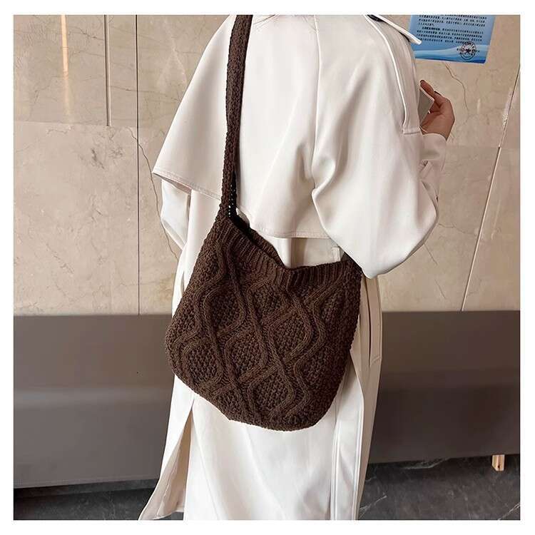 New Knitted Art Crossbody Bags Solid Color Tote Spinach Twist Shoulder Women's Bag