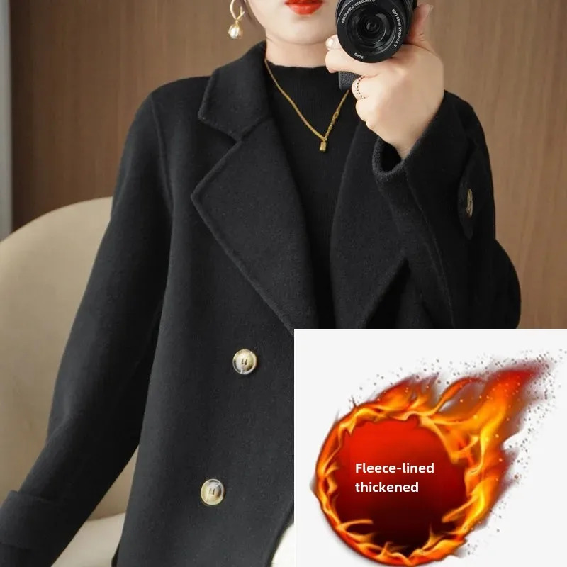 Thickened Fleece Woolen Coat For Women Autumn Winter Loose Fit Reverse Season Suit Collar Wool Blend Outerwear 241121