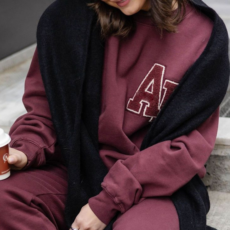 2025 New Letter Embroidered Oversized Sweatshirts for Women Winter Spring Clothing O-Neck Long Sleeve Cotton Fashion Pullovers Tops Female Loose Stree