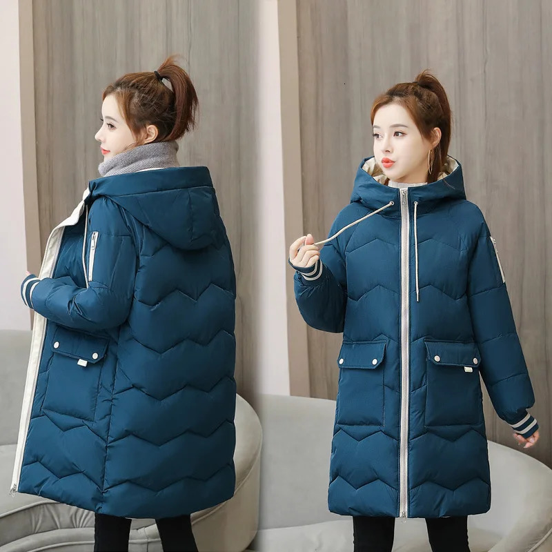 Winter Women Coat Midlength Hooded Cotton Padded Parkas 4XL Warm Thicken Casual Overcoat Loose Snow Wear Solid Outwear Jacket 241120
