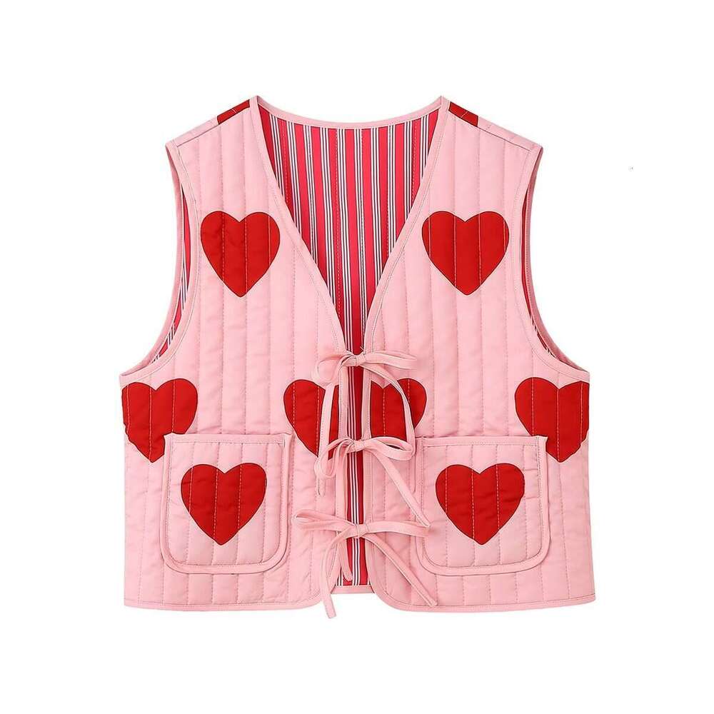 autumn winter products European and American women's street love tie cotton vest W028 6403 2024 new casual versatile fashion clothing