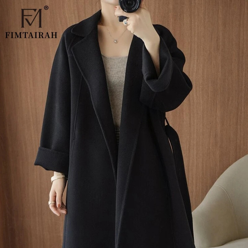 Fimtairah Doublesided 100 Wool Coat Womens midlength loose large size 2024 autumnwinter highend woolen coat 241121
