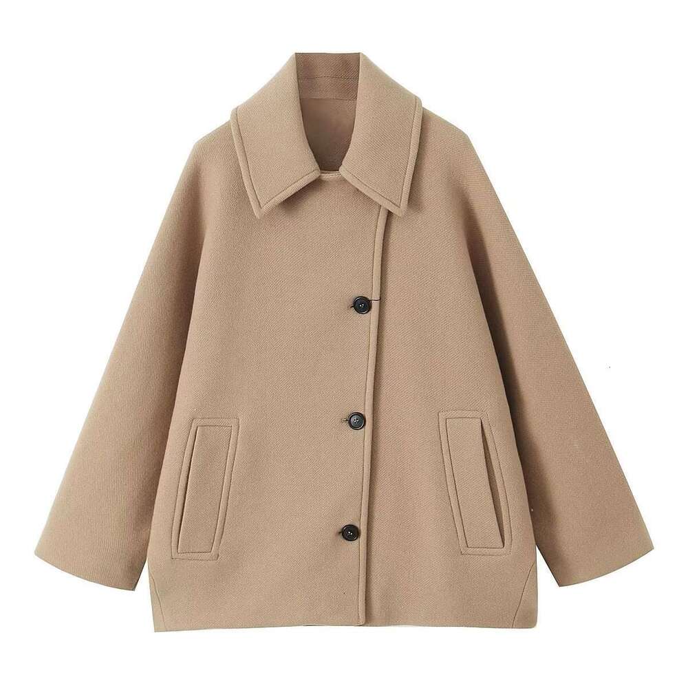 Women's Spring European American Fashion Loose Blended Solid Color Coat for Women B481164 2024 New Style Stylish and Elegant Clothing