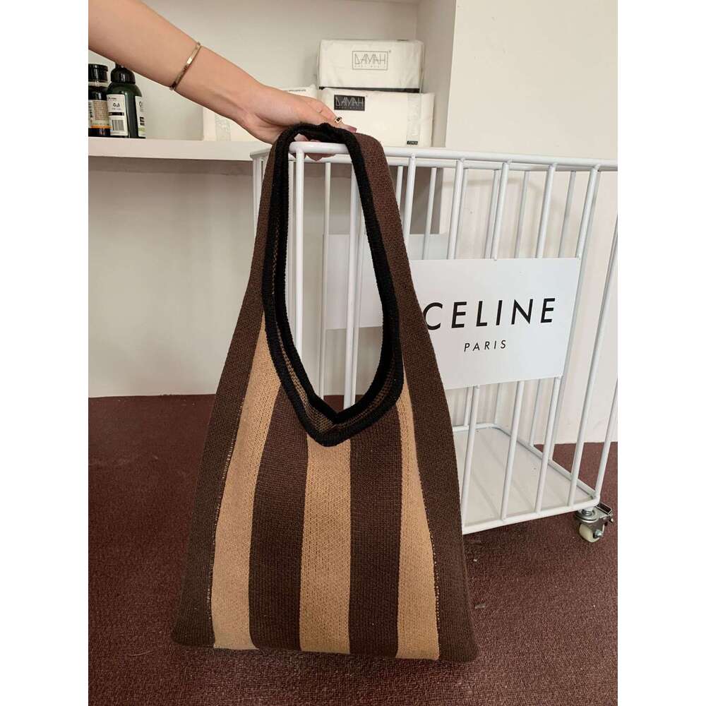 New Knitted Niche Striped Shoulder Simple Fashion Women's Bag Handbag Shopping Bags B2