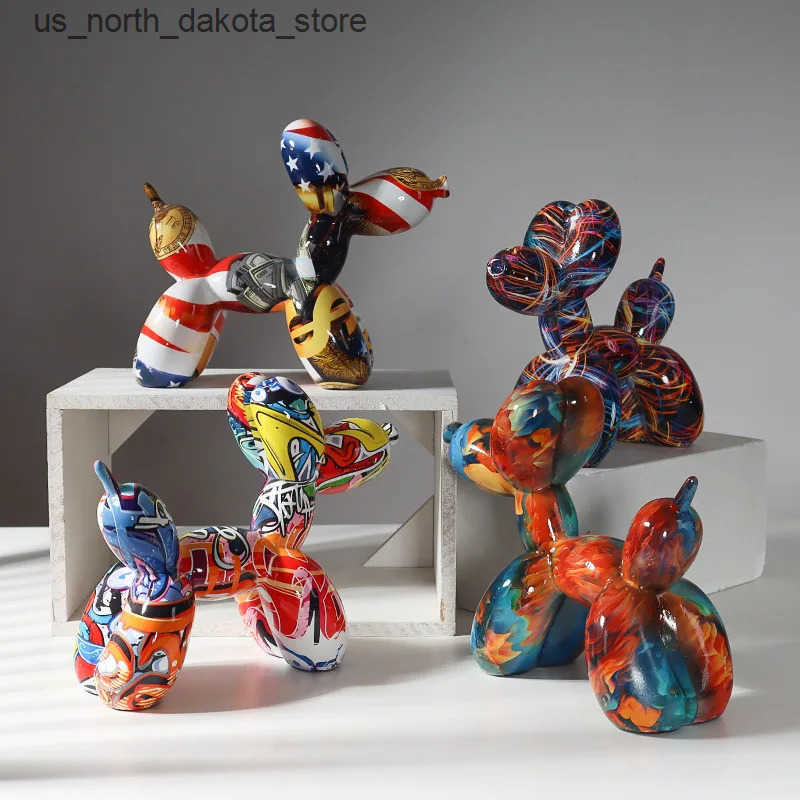 Decorative Objects Figurines Nordic Modern Art Resin Graffiti Sculpture Balloon Dog Statue Creative Colored Craft Figurine Gift Home Office Desktop De