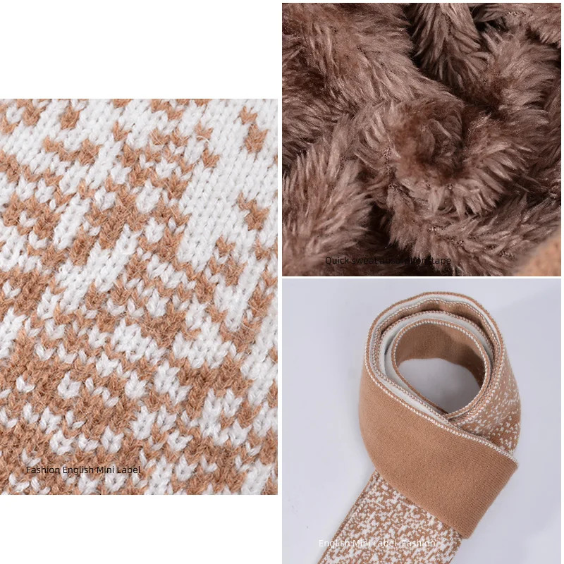 Winter hat gloves womens scarf set outdoor cold and warm bear with velvet earmuffs knitted wool hat 241202