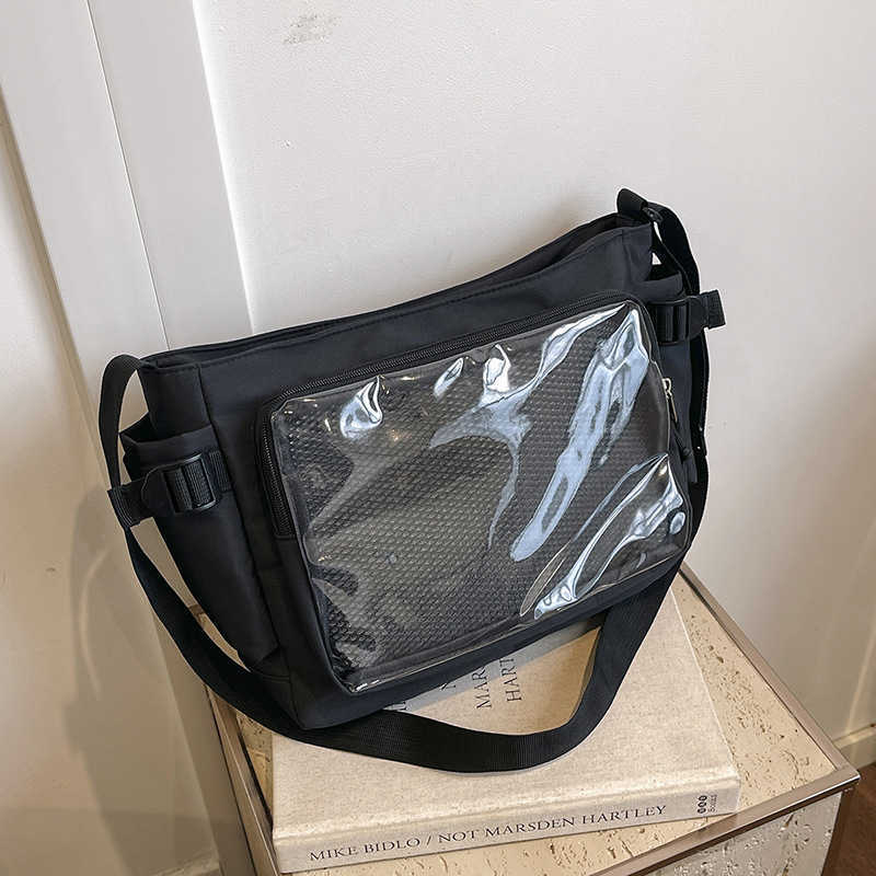Teenage student in class heart transparent layer crossbody bag trendy commuting tote handbag shoulder bag carrying pain bag 241202