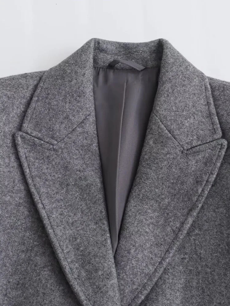 TRAF Women 2024 Autumn Fashion Tongle Style Slim Fit Long Casual Coat Chic Lapel Button Sleeve Outerwear Mujer 241121