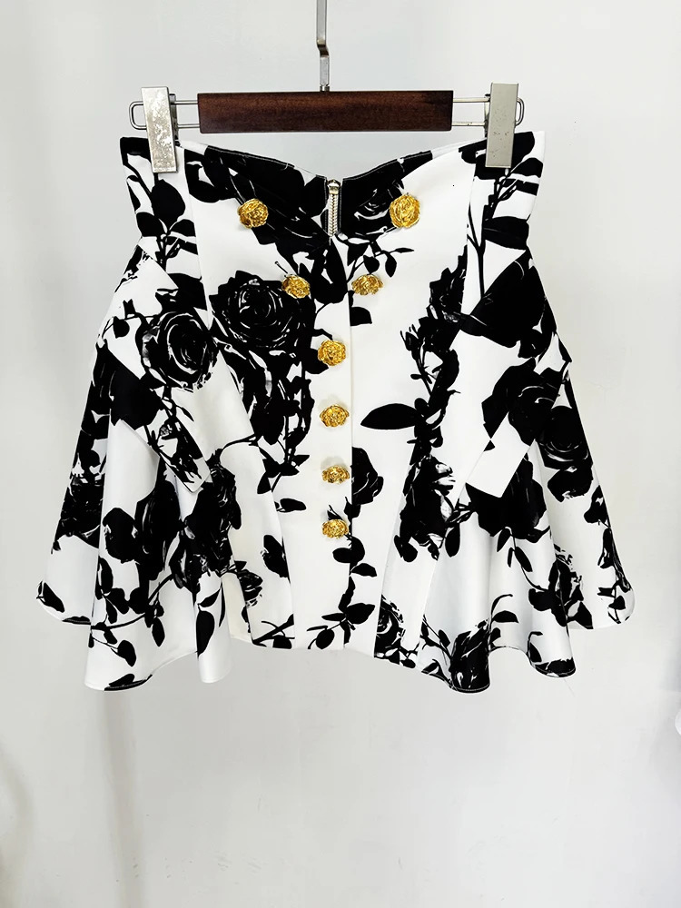 HIGH STREET est 2024 runway er fashion womens metal rose button printed floral mini skirt 241202